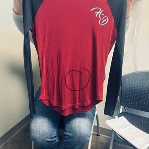 Red and Black Long Sleeve Women's Top